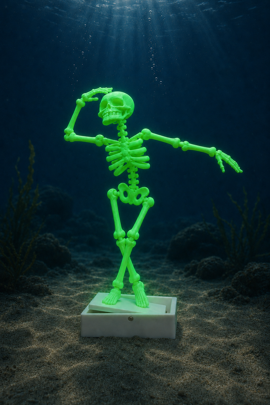 Dancing Skeleton Aquarium Ornament with Bubbles