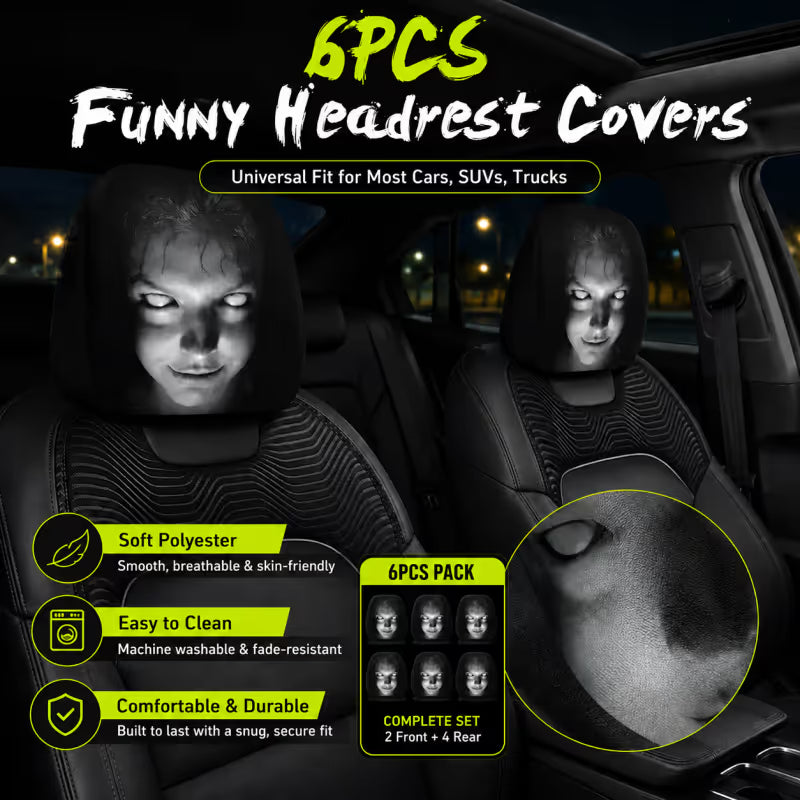 🔥😆 Funny Cartoon Car Headrest Covers – 2PCS Universal Fit 🚗