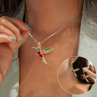 🍀 Last Day: 60% OFF!! |  🦜2026 Brand-New Upgrade 💥 Exquisite Red Agate Hummingbird Necklace  with Bonus Earrings
