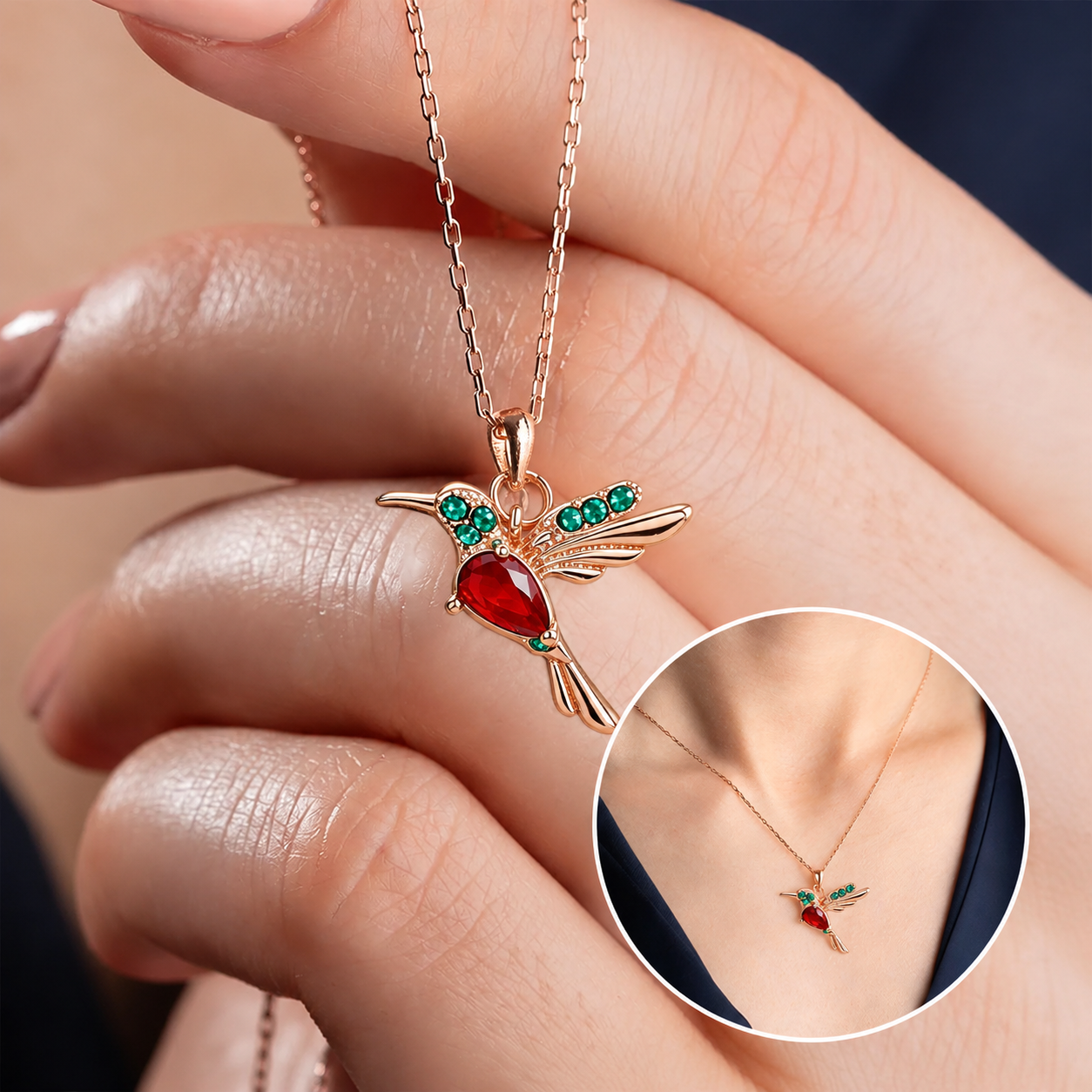 🍀 Last Day: 60% OFF!! |  🦜2026 Brand-New Upgrade 💥 Exquisite Red Agate Hummingbird Necklace  with Bonus Earrings