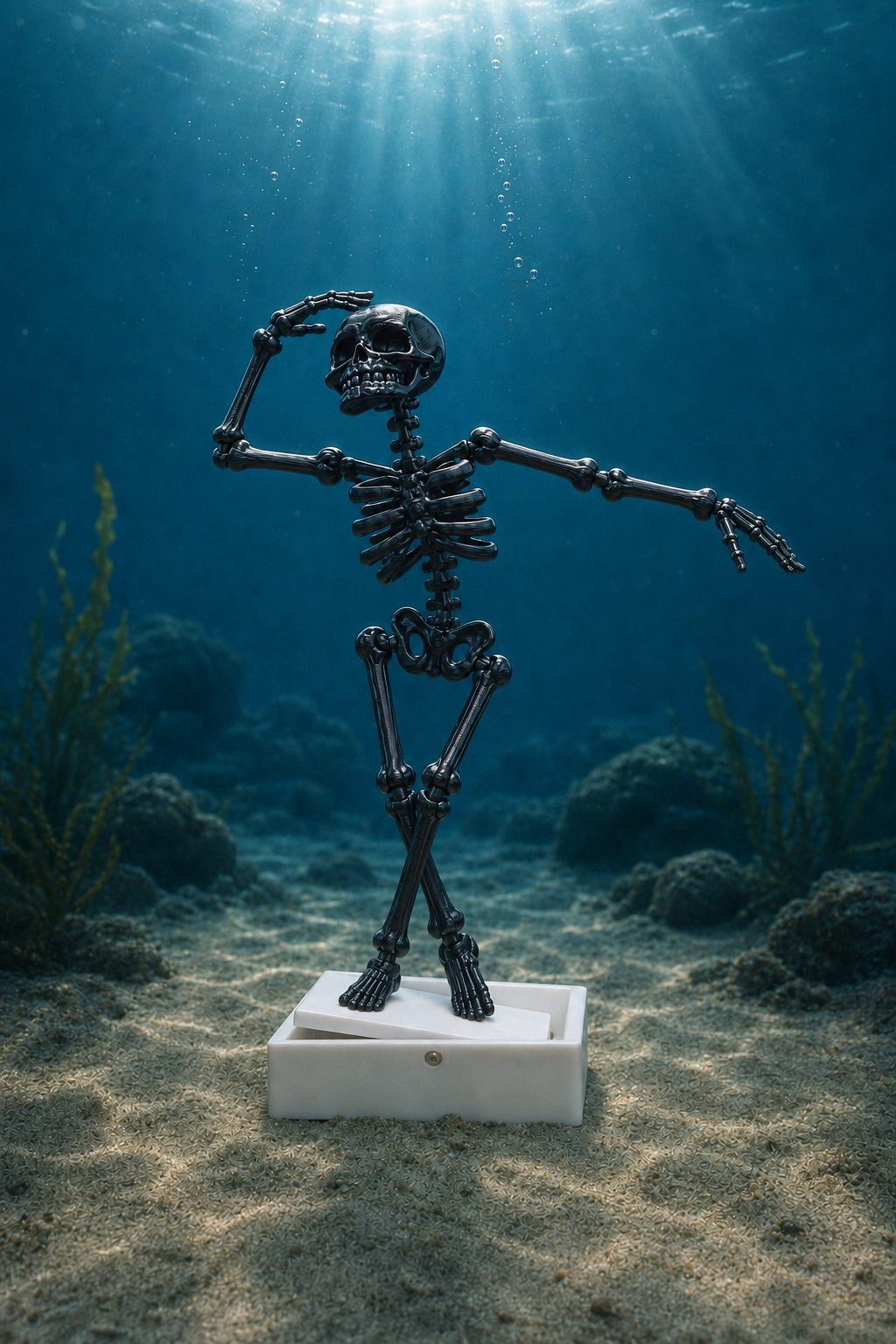 Dancing Skeleton Aquarium Ornament with Bubbles