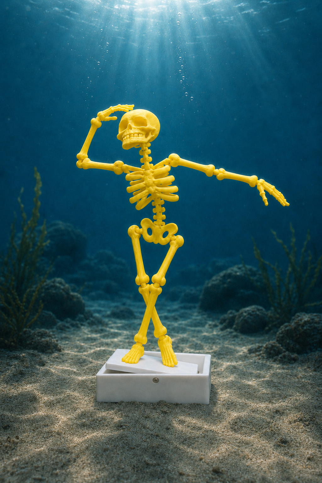 Dancing Skeleton Aquarium Ornament with Bubbles