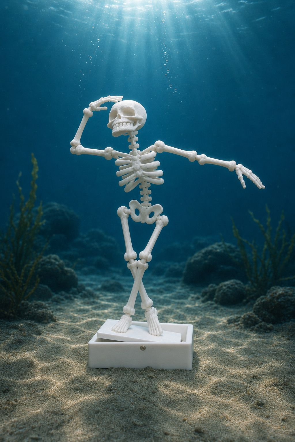 Dancing Skeleton Aquarium Ornament with Bubbles