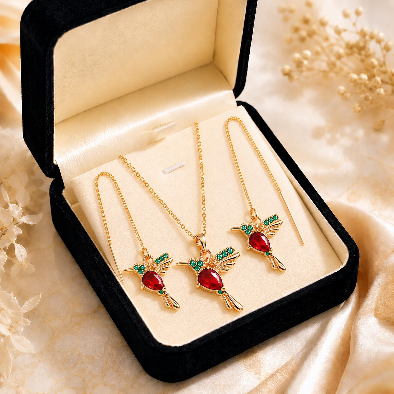 🍀 Last Day: 60% OFF!! |  🦜2026 Brand-New Upgrade 💥 Exquisite Red Agate Hummingbird Necklace  with Bonus Earrings