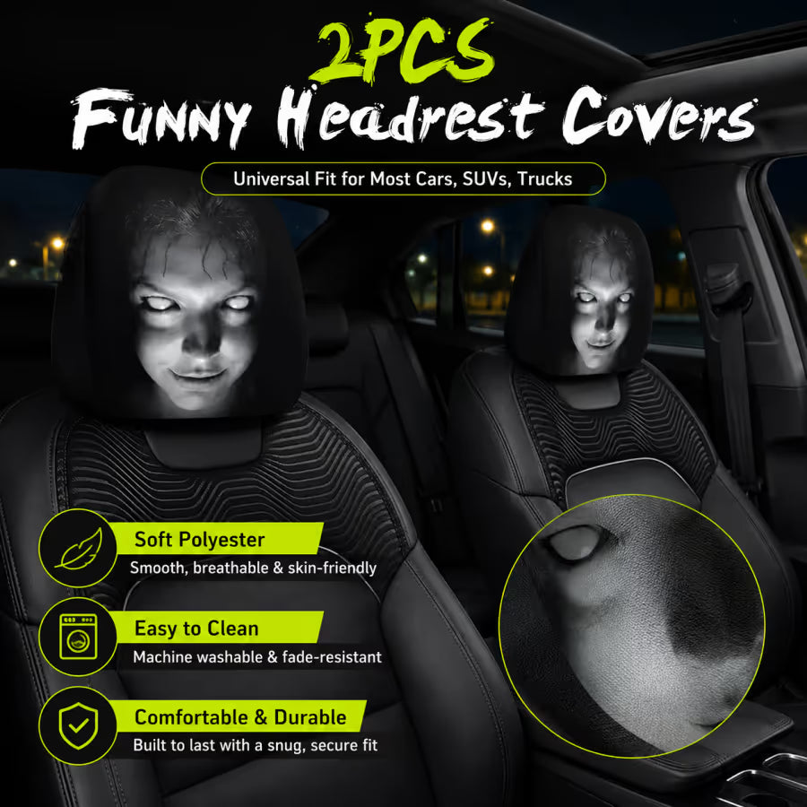 🔥😆 Funny Cartoon Car Headrest Covers – 2PCS Universal Fit 🚗