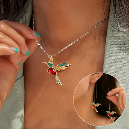 🍀 Last Day: 60% OFF!! |  🦜2026 Brand-New Upgrade 💥 Exquisite Red Agate Hummingbird Necklace  with Bonus Earrings
