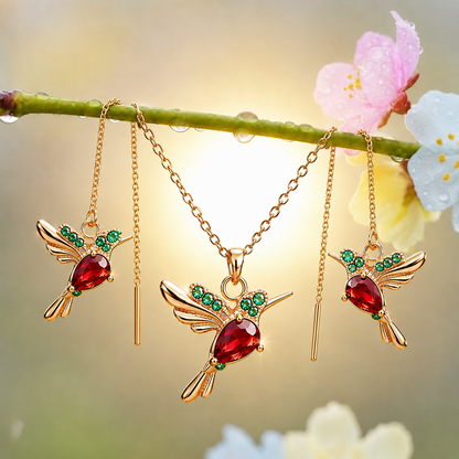 🍀 Last Day: 60% OFF!! |  🦜2026 Brand-New Upgrade 💥 Exquisite Red Agate Hummingbird Necklace  with Bonus Earrings