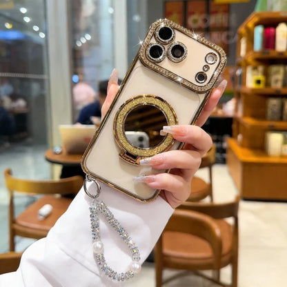 ✨💎Sparkling Diamond Women's Phone Case with Mirror & Stand for iPhone 12/13/14/15/16/17 Pro Max,17Air,14/15/16 Plus💖