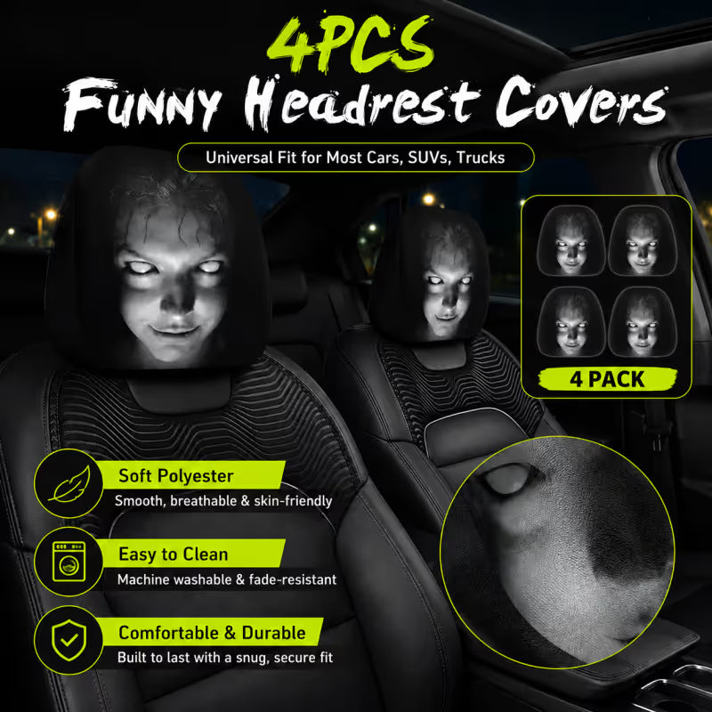 🔥😆 Funny Cartoon Car Headrest Covers – 2PCS Universal Fit 🚗