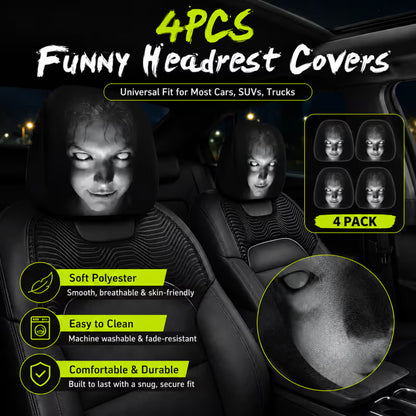 🔥😆 Funny Cartoon Car Headrest Covers – 2PCS Universal Fit 🚗
